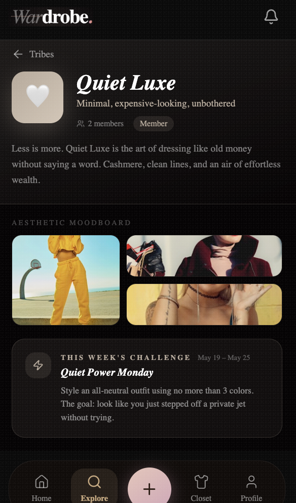 Drobe app showing a community tribe