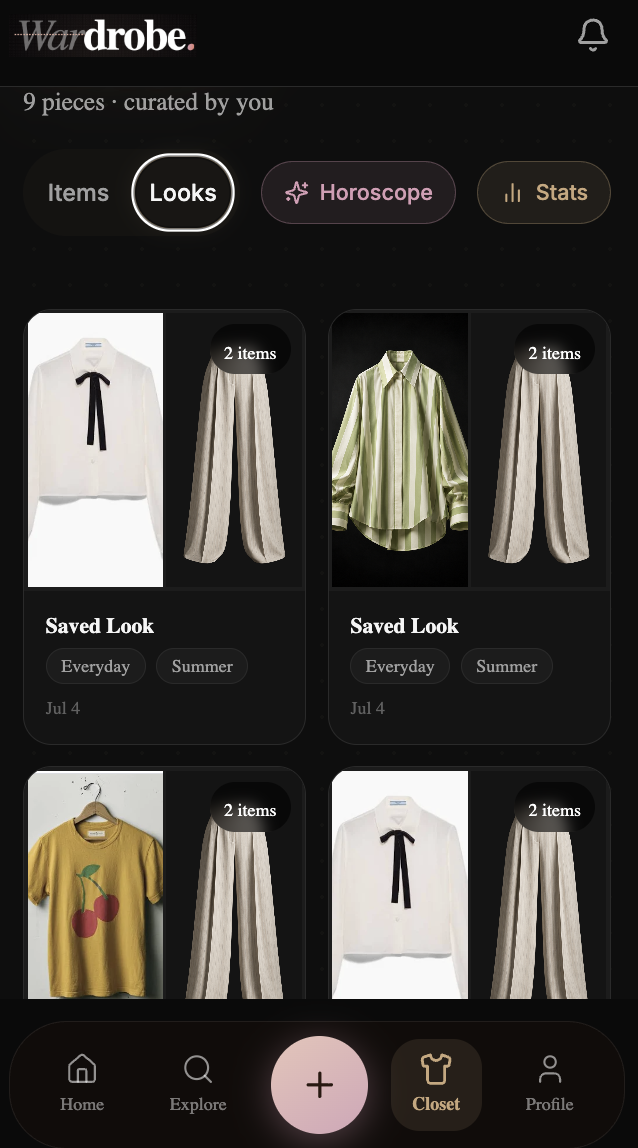 Drobe app showing saved looks