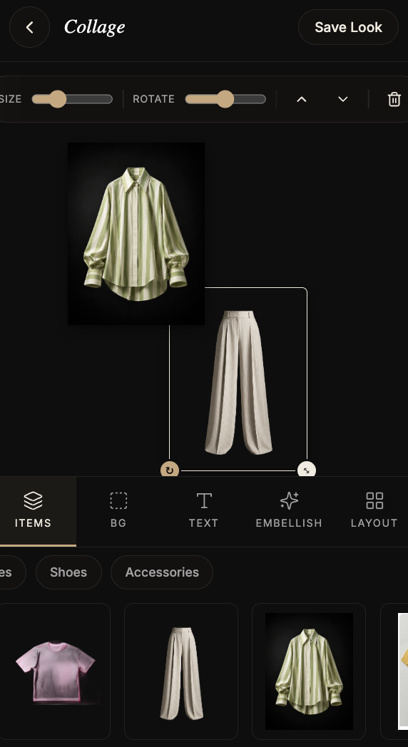 Drobe app collage editor building an outfit
